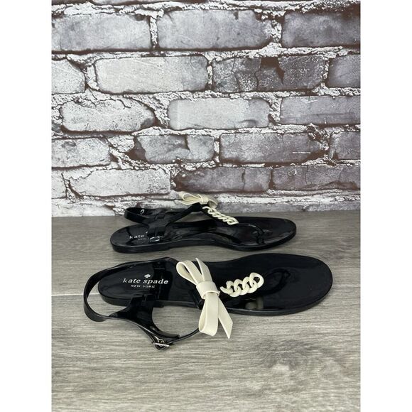 Kate Spade Bennett Black White Bow Jelly Rubber Flat Sandals Women Sz 9M US/40EU - Picture 1 of 16
